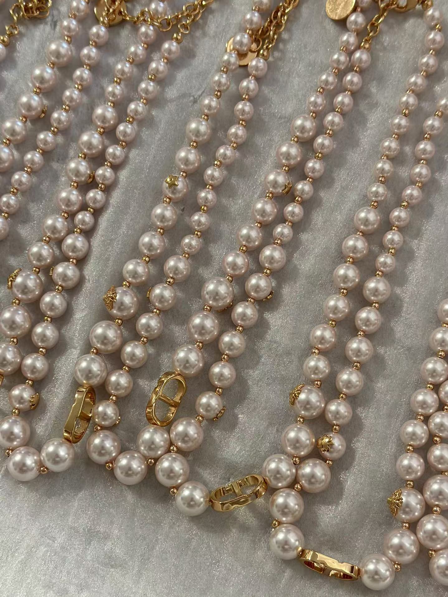 Replica Dior Rose Gold Bee Pink Pearl CD Necklace