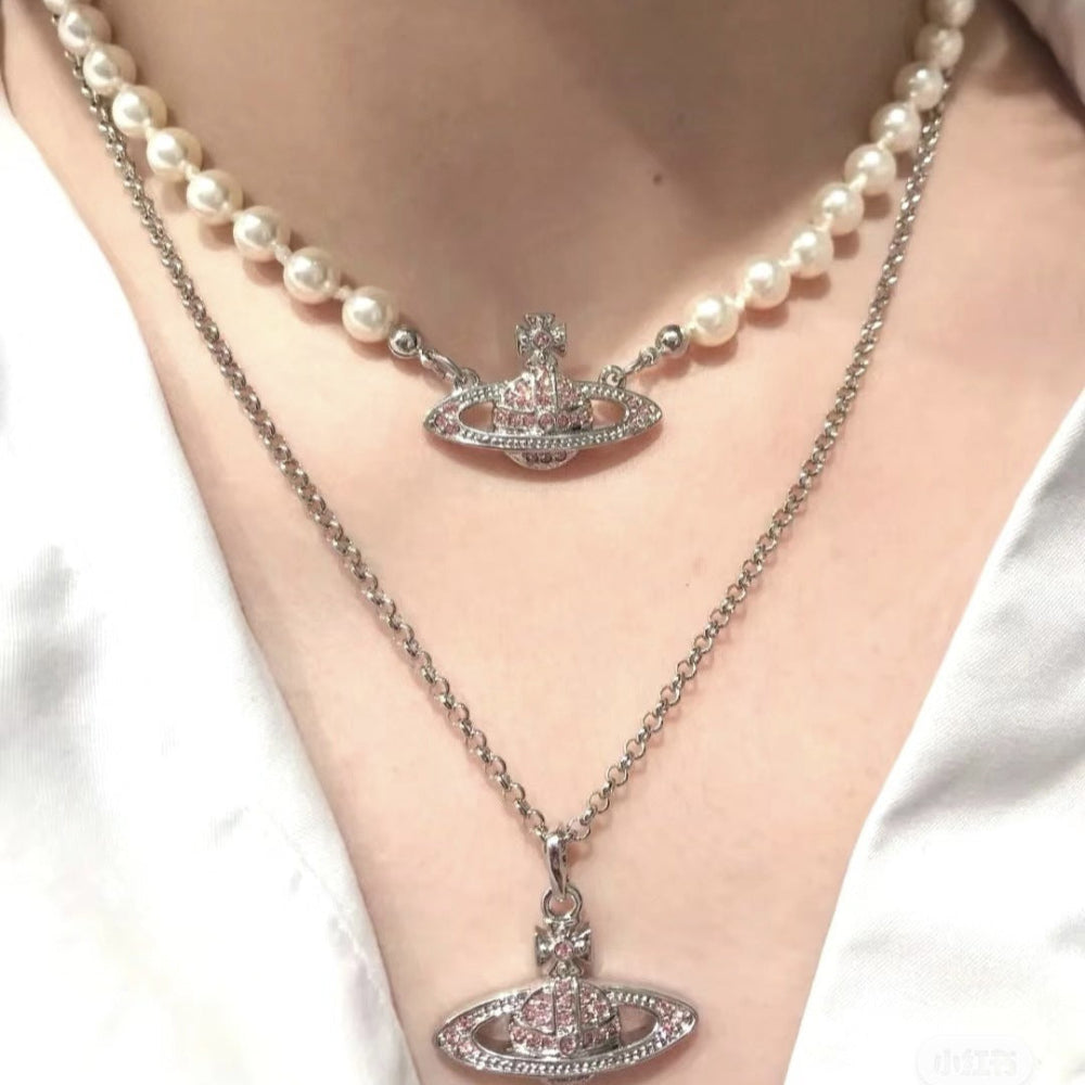 Replica Vivienne Westwood Pink Saturn Necklace