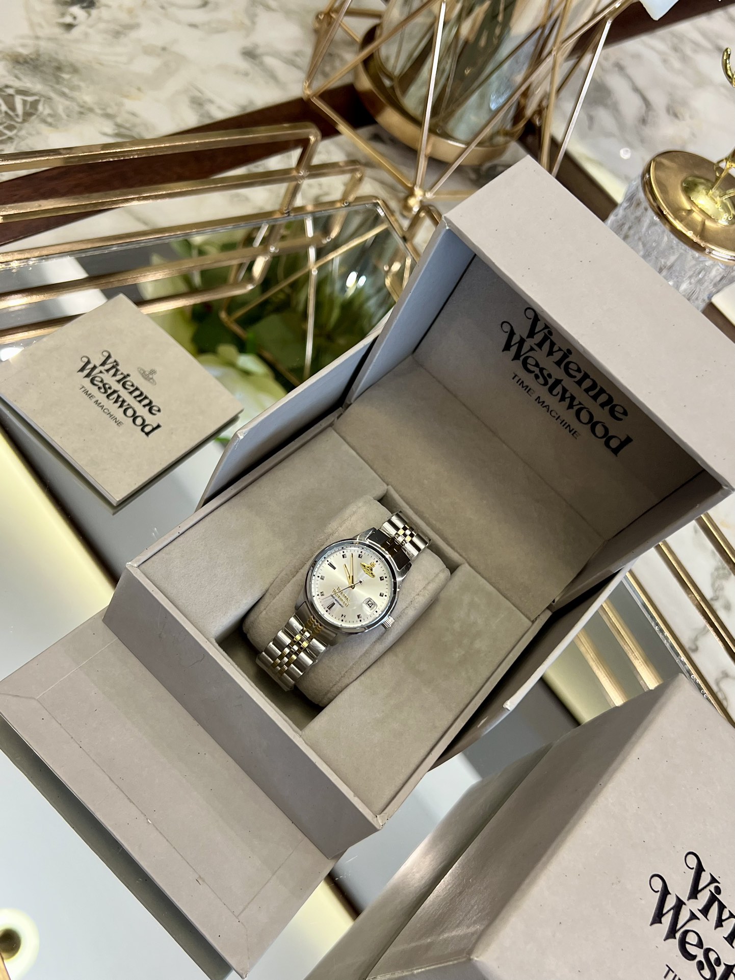 Replica Vivienne Westwood Silver Gold Mixed Color Band Watch - 30MM