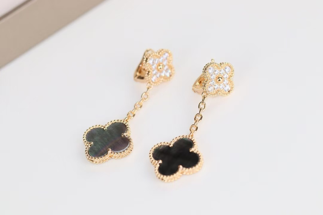 replica Van Cleef & Arpels Grey Mother of Pearl Magic Alhambra Earrings 2 Motifs