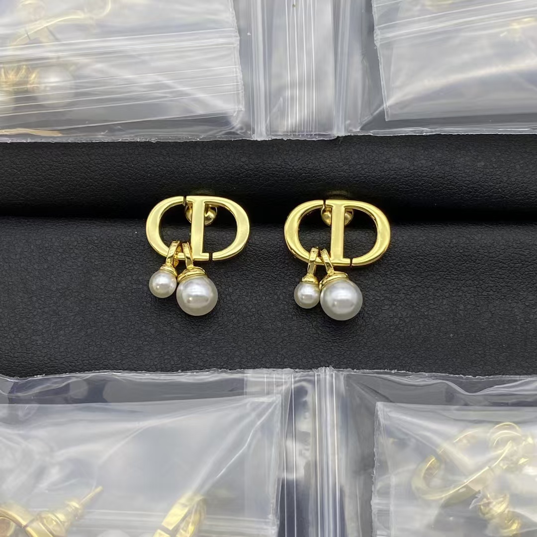 Replica Dior CD with Two Pearl Charms Earrings