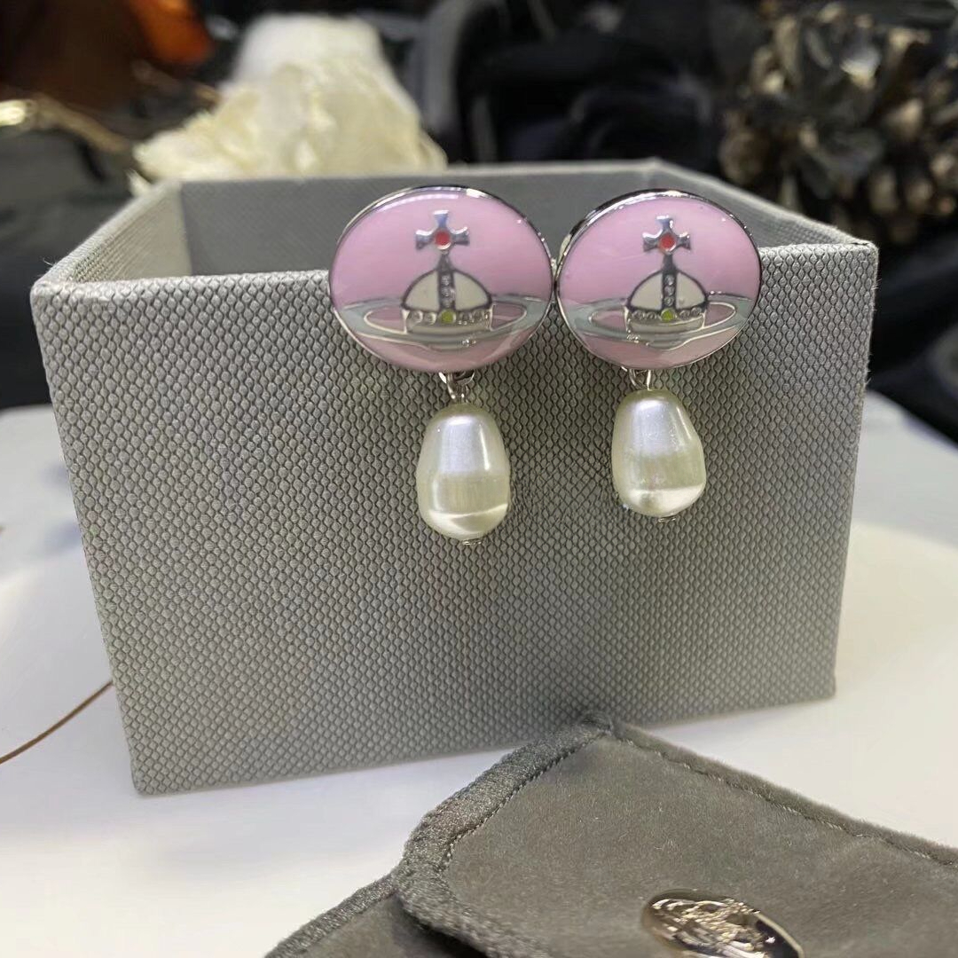 Replica Vivienne Westwood Enamel Detachable Teardrop Pearl Earrings