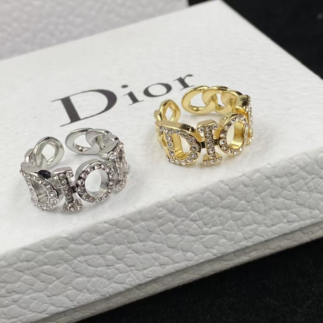 Replica Diamond Paved Dior Letters Open Ring
