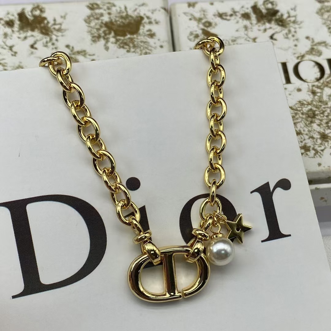 Replica Dior CD Pendant with Star Pearl Charm Necklace