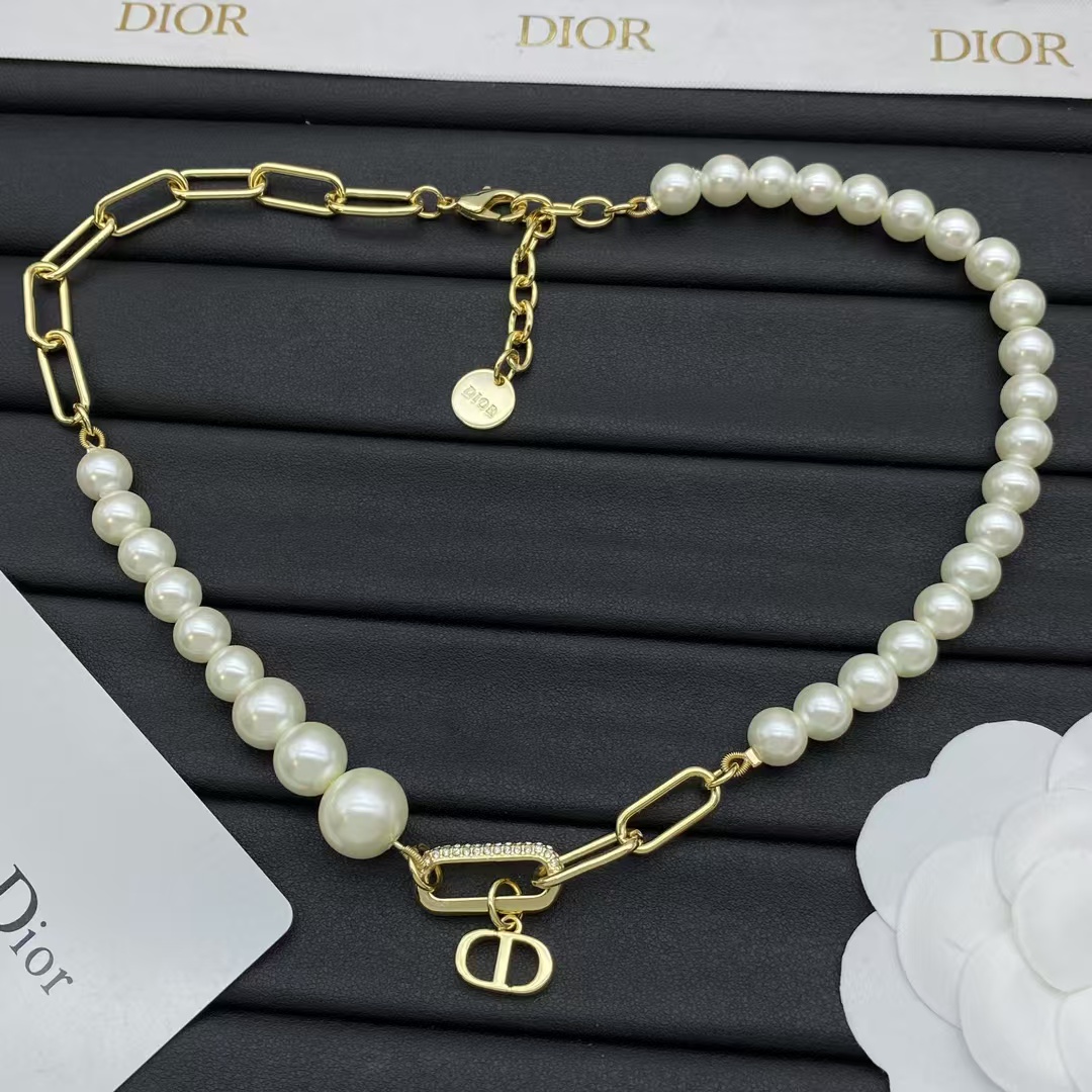 Replica Dior Paperclip Chain and Pearl Necklace