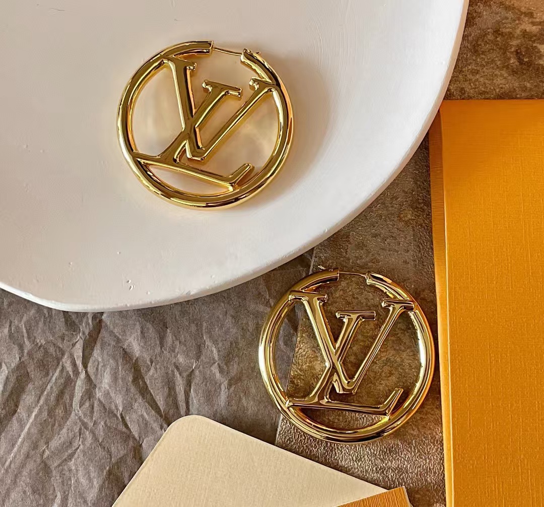 Replica Louis Vuitton Large Hollow Round LV Letter Earrings