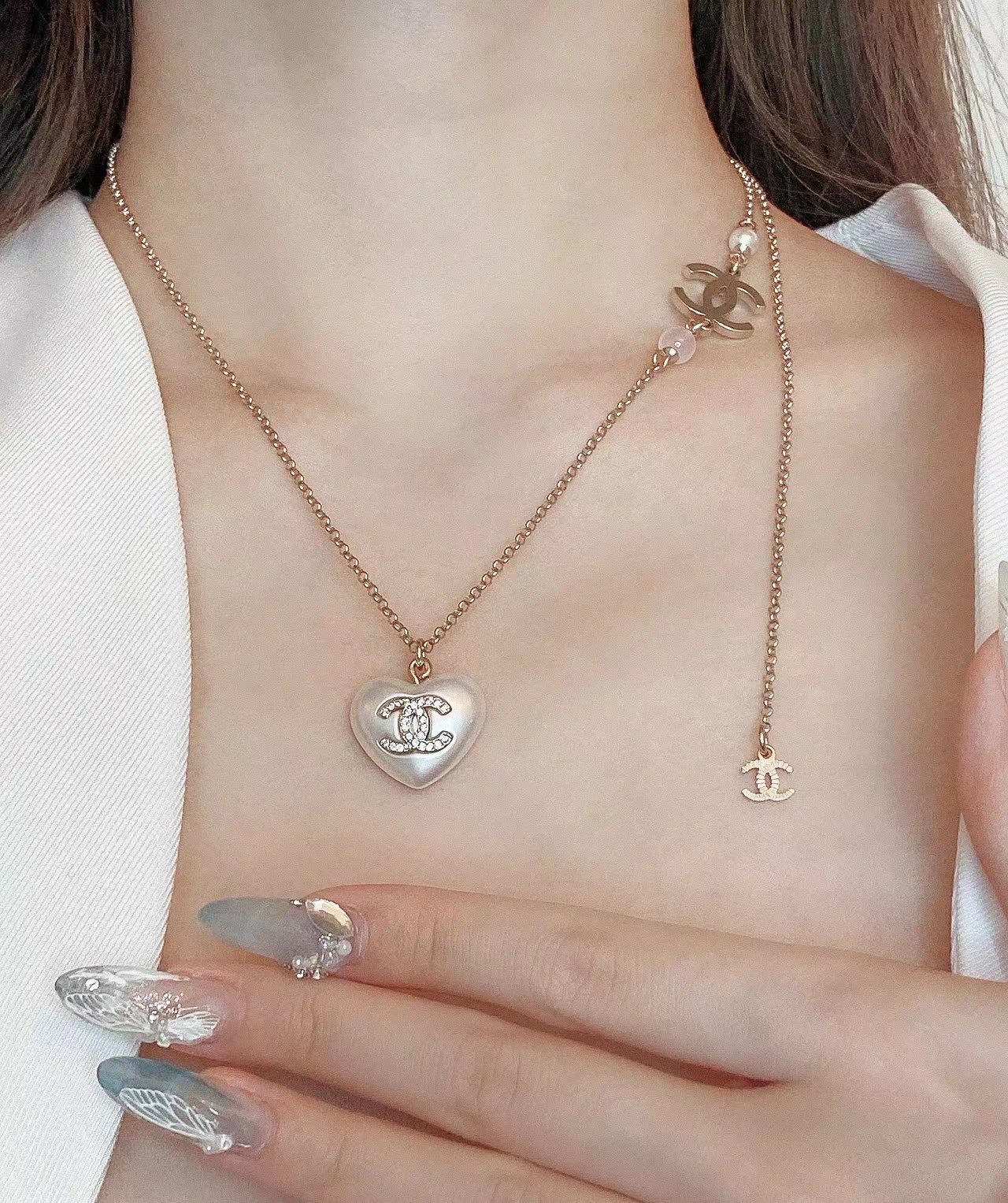 Replica Chanel Pearl Love Heart Pendant Necklace