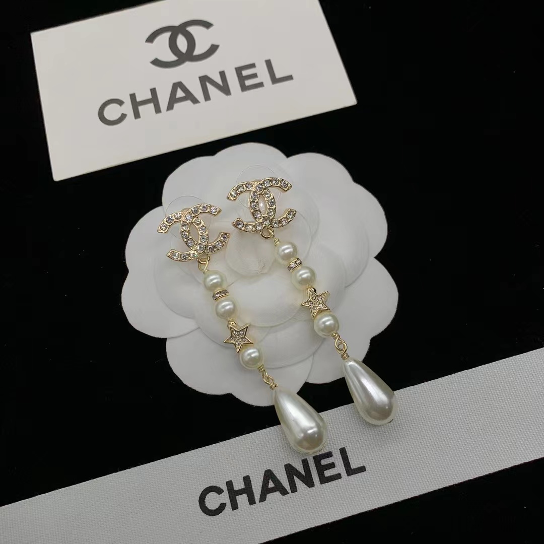 Replica Chanel Teardrop Pearl Tassel Earrings