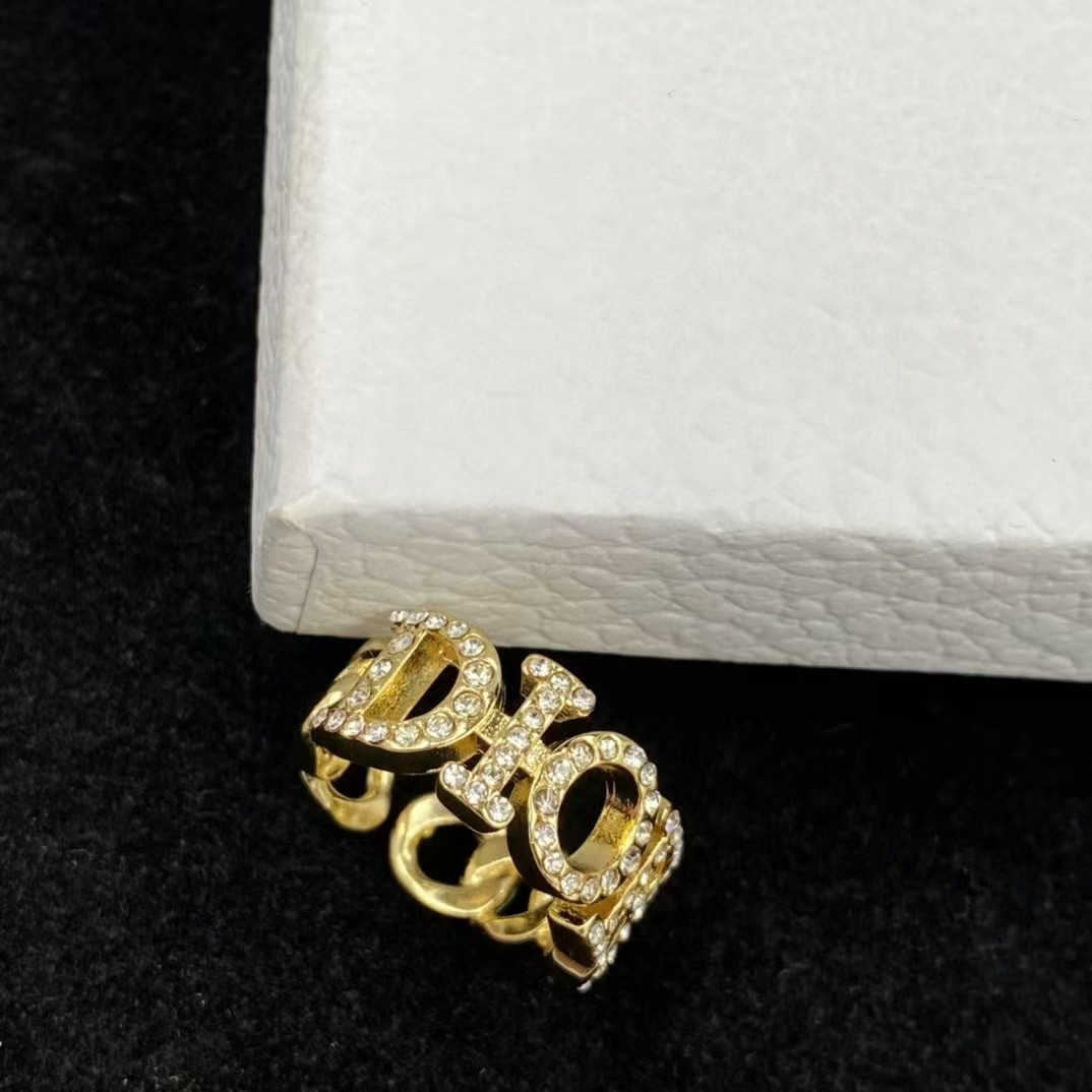 Replica Diamond Paved Dior Letters Open Ring