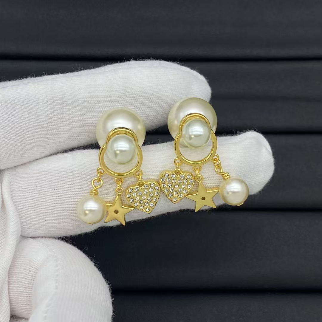Replica Dior Heart Star Pearl Earrings