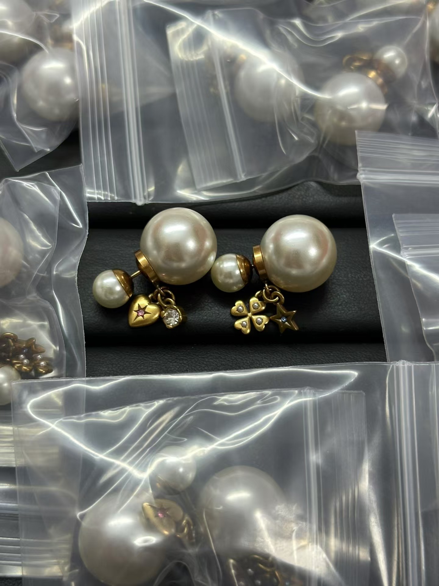 Replica Dior Asymmetrical Charms Pearl Earrings