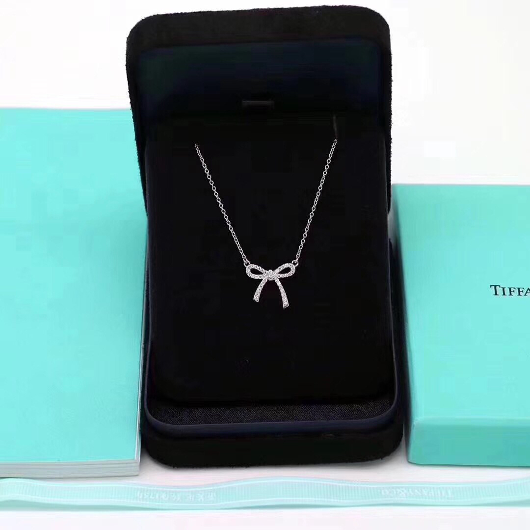 Replica Tiffany Mini Full Diamond Bow Pendant Necklace