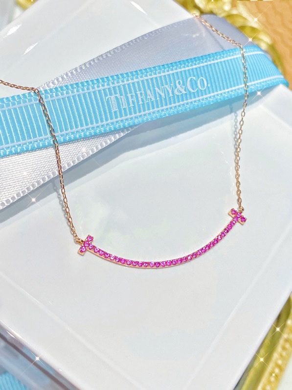 Replica Tiffany Rose Gold Chain Pink Diamond Smile Necklace
