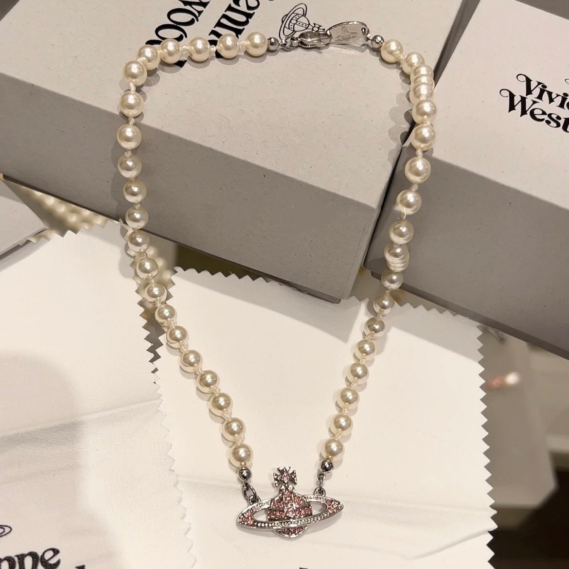 Replica Vivienne Westwood Pink Saturn Necklace