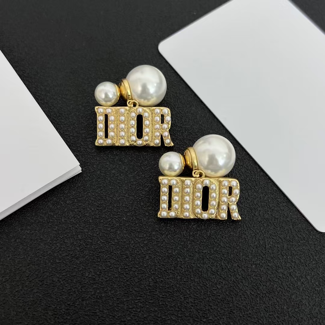 Replica Pearl Paved Dior Letters Earrings