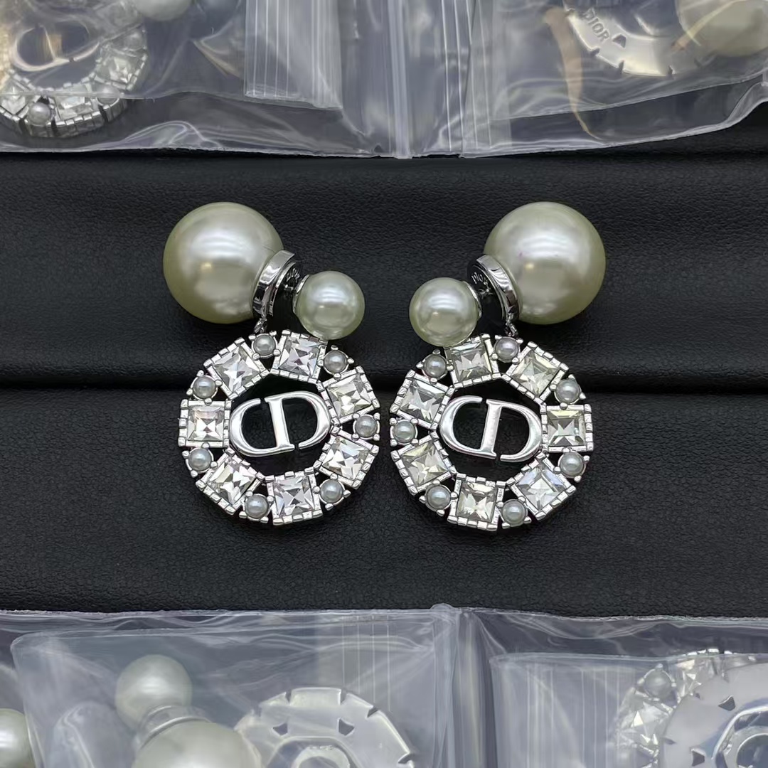 Replica Dior Pearl Earrings Big Round CD Dangle