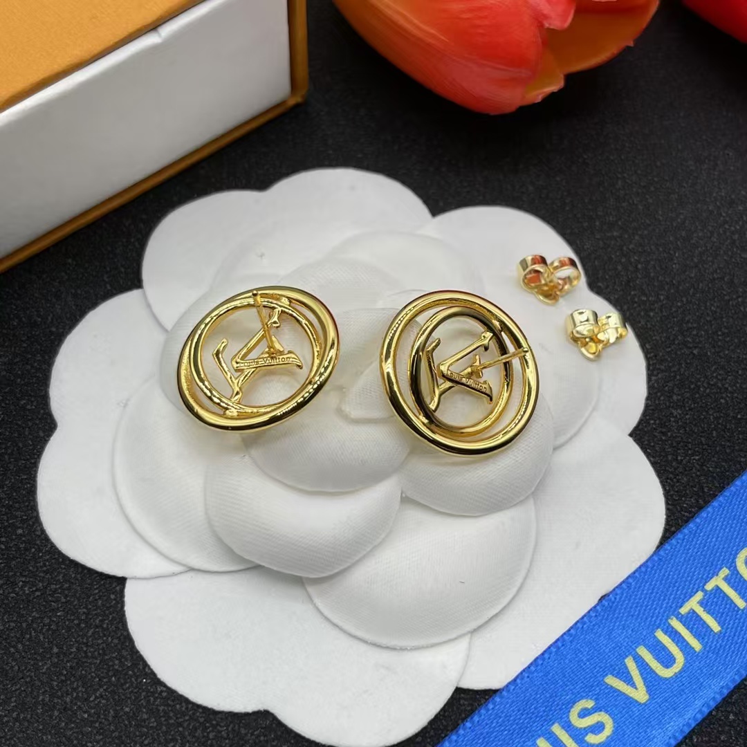 Replica Louis Vuitton Hollow LV Letter Round Earrings