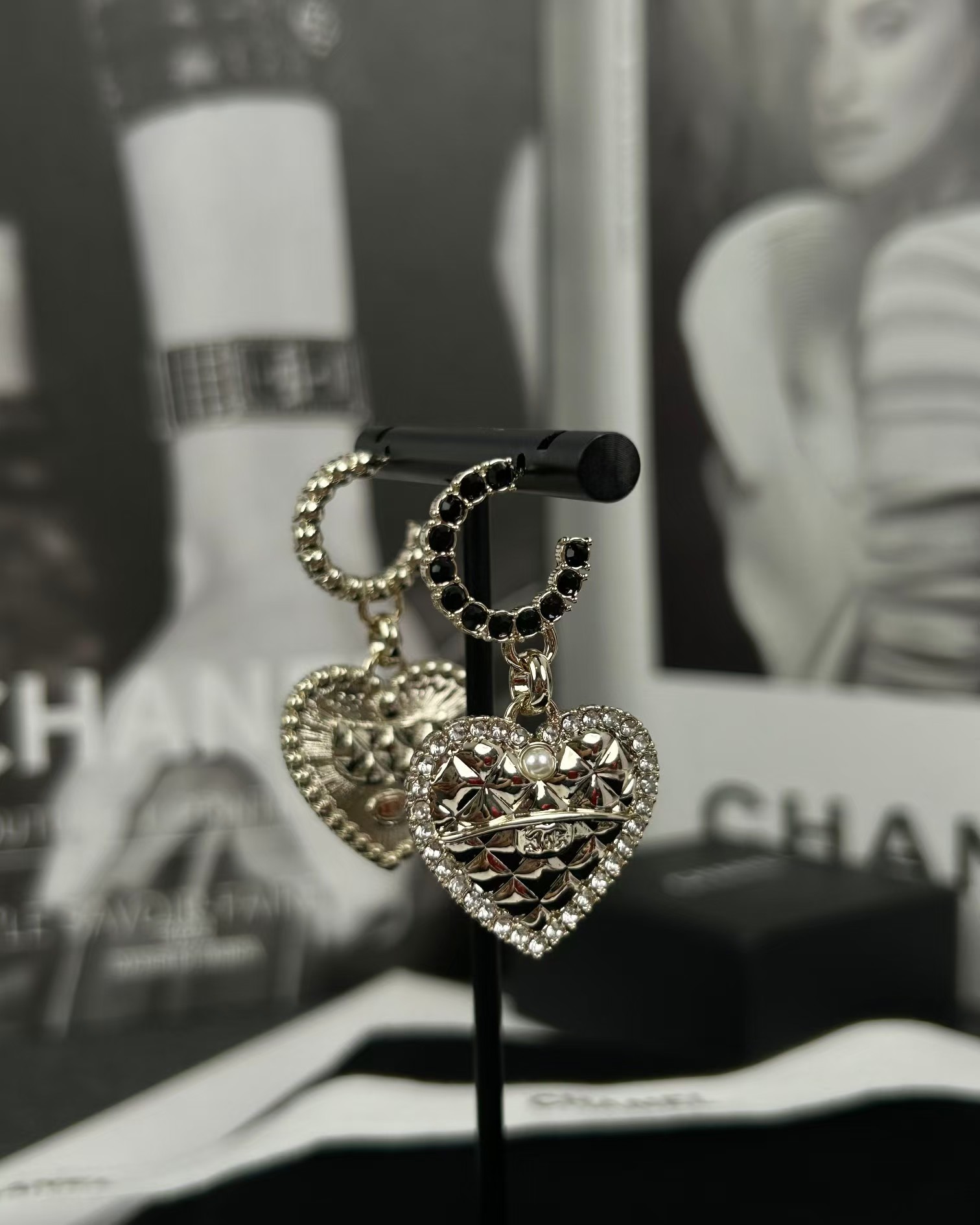 Replica Chanel Hoop with Heart Dangle Earrings