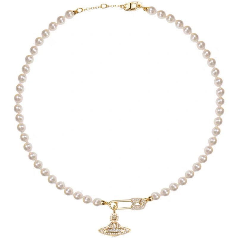 Replica Vivienne Westwood Paperclip Saturn Pearl Necklace