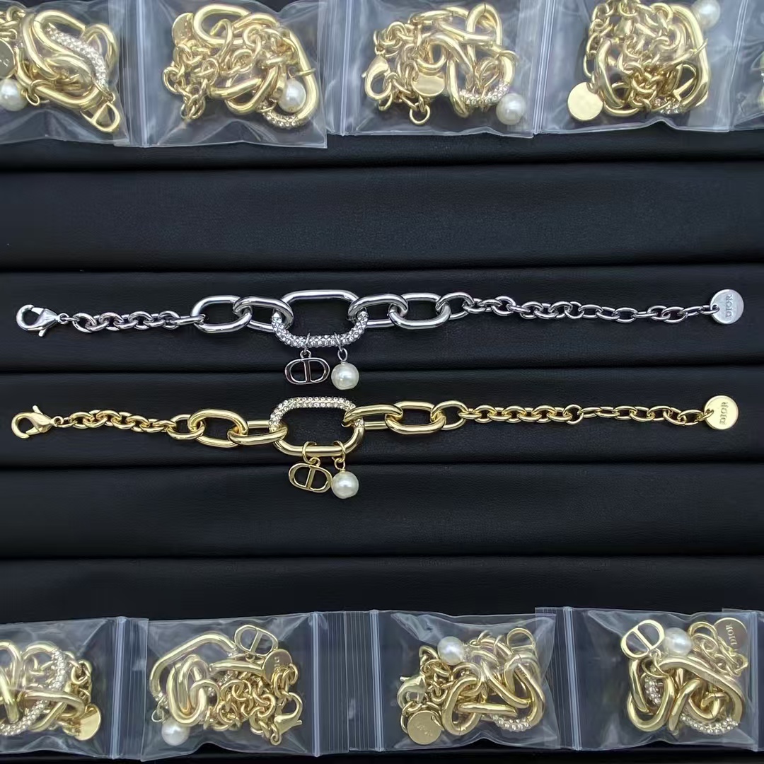 Replica Dior CD and Pearl Charms Chain Bracelet