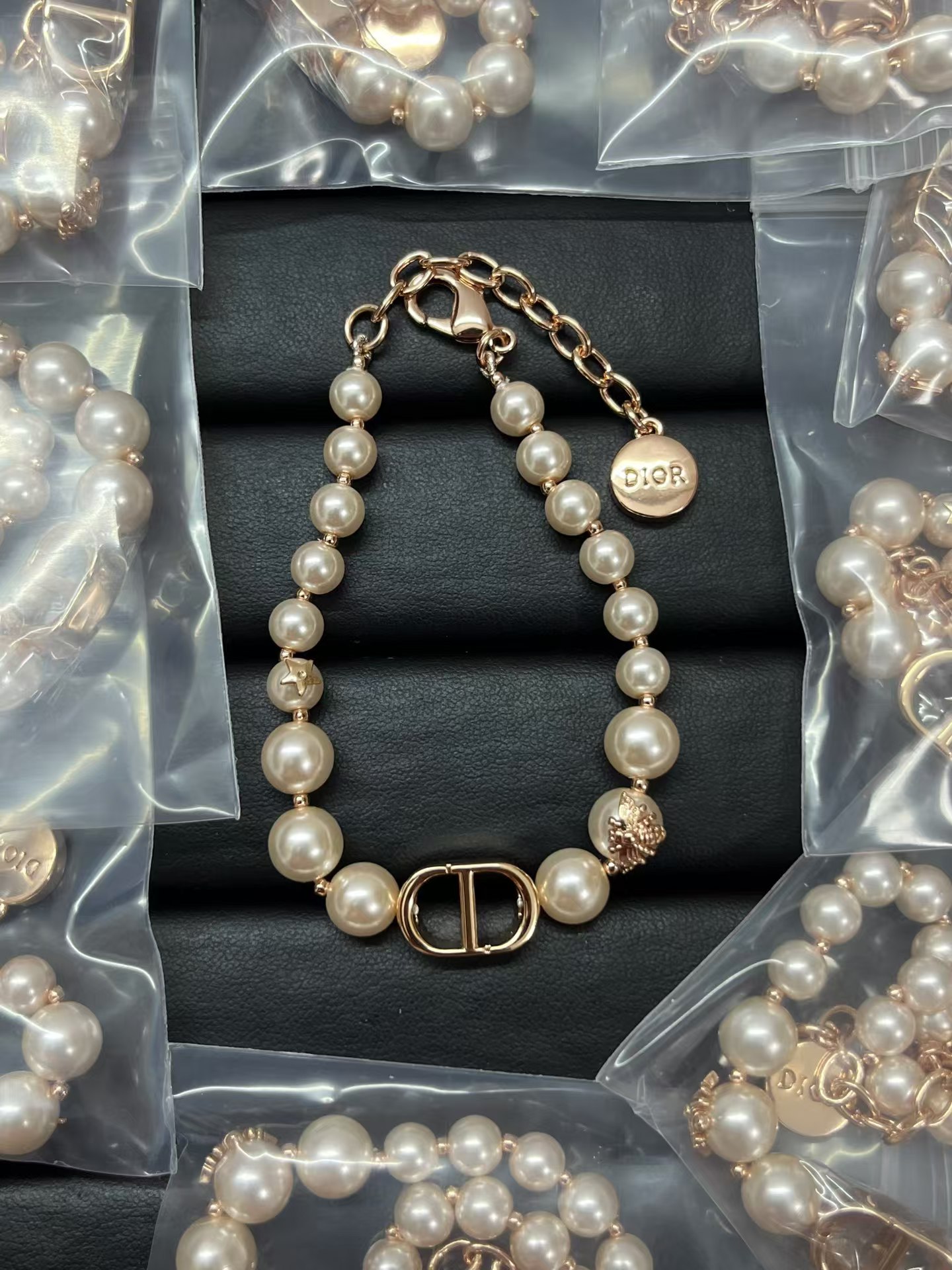 Replica Dior Rose Gold Vintage Pearl Bracelet