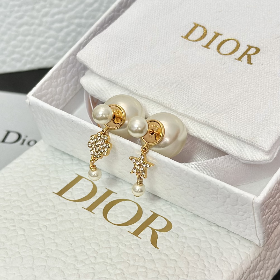 Replica Dior Asymmetric Star Clover Dangle Pearl Earrings