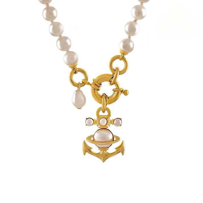 Replica Vivienne Westwood Anchor Saturn Pendant Pearl Necklace