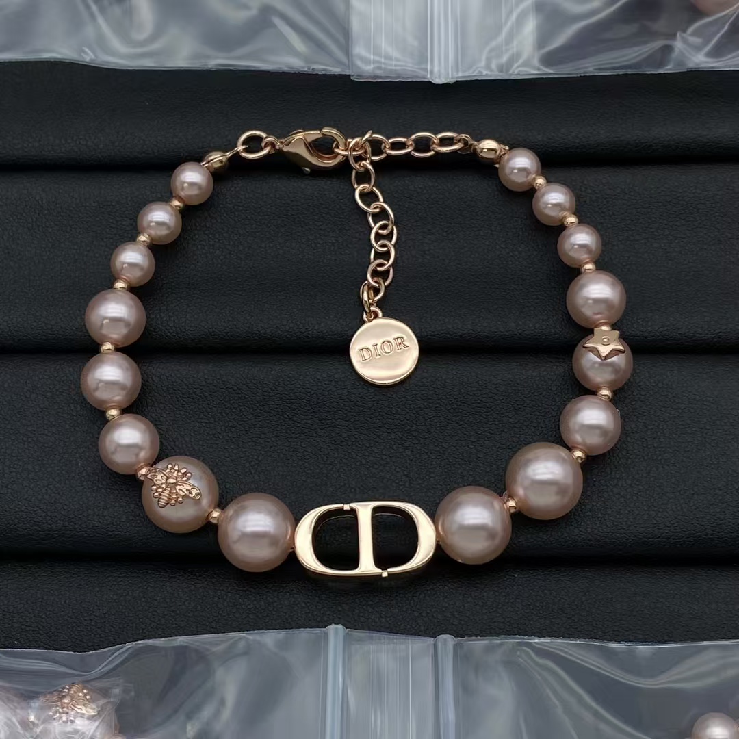 Replica Dior Rose Gold Pink Pearl Bracelet