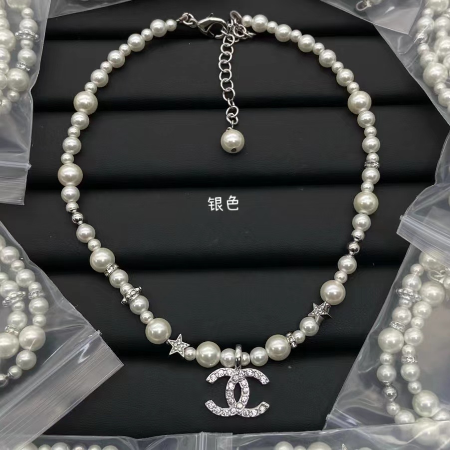 Replica Chanel Star Double C Pendant Pearl Necklace