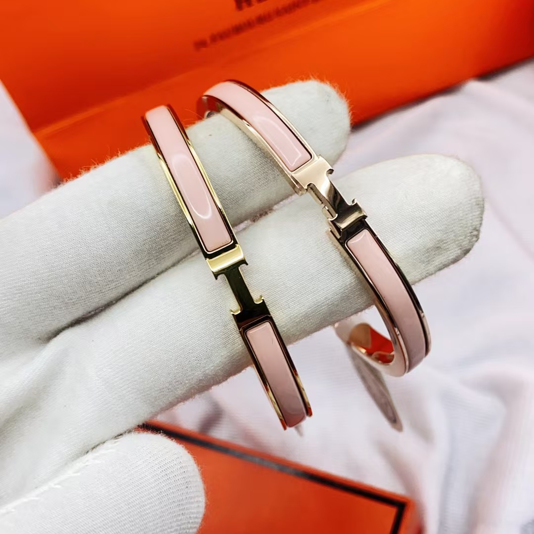 Replica Hermes H Pink Enamel Bracelet