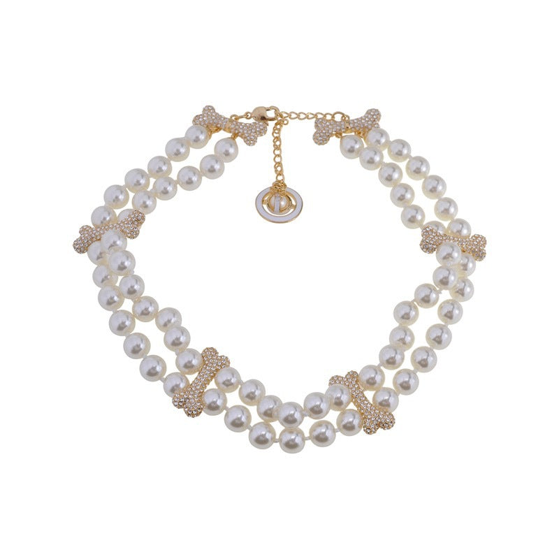 Replica Vivienne Westwood 2 Row Bone Inlay Diamond Mixing Pearl Necklace
