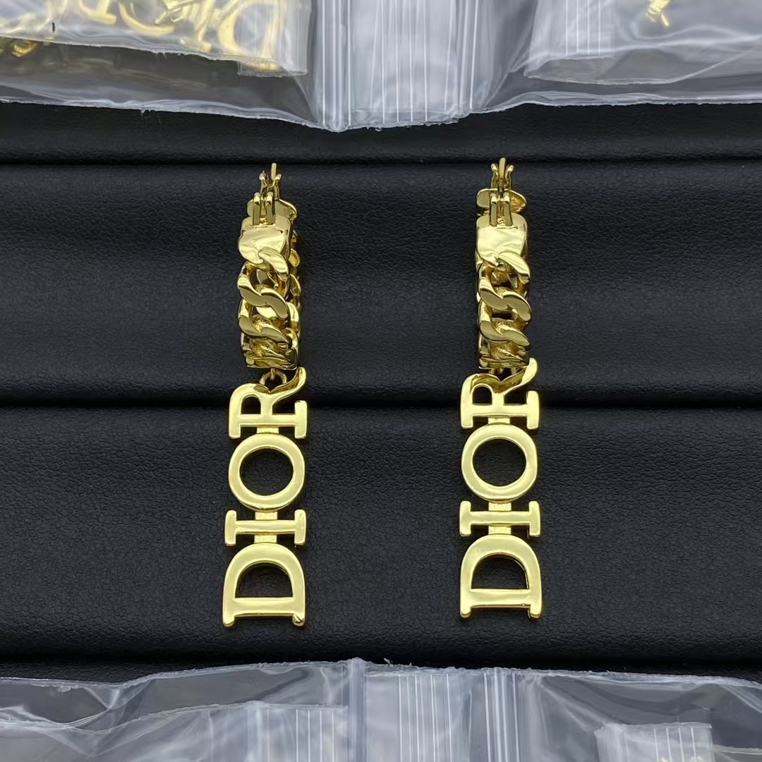 Replica Dior Dangle Hoop Chain Earrings
