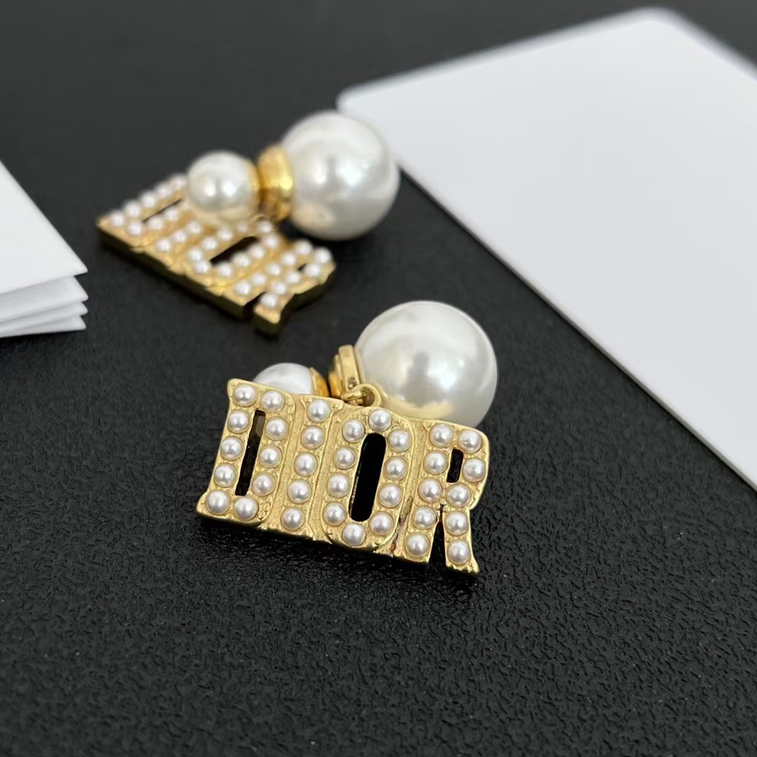 Replica Pearl Paved Dior Letters Earrings