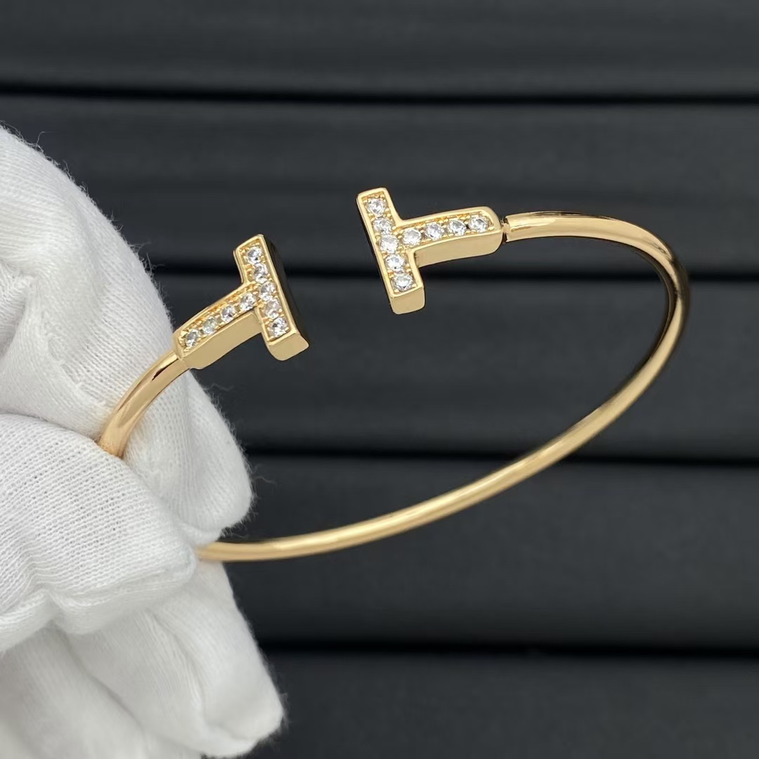 Replica Tiffany Diamond Paved Double T Bangle