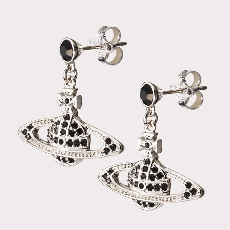 Replica Vivienne Westwood Black Diamond Saturn Earring