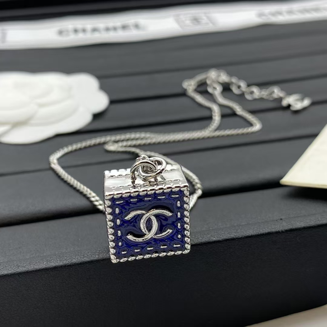 Replica Chanel Denim Cube Pendant Necklace