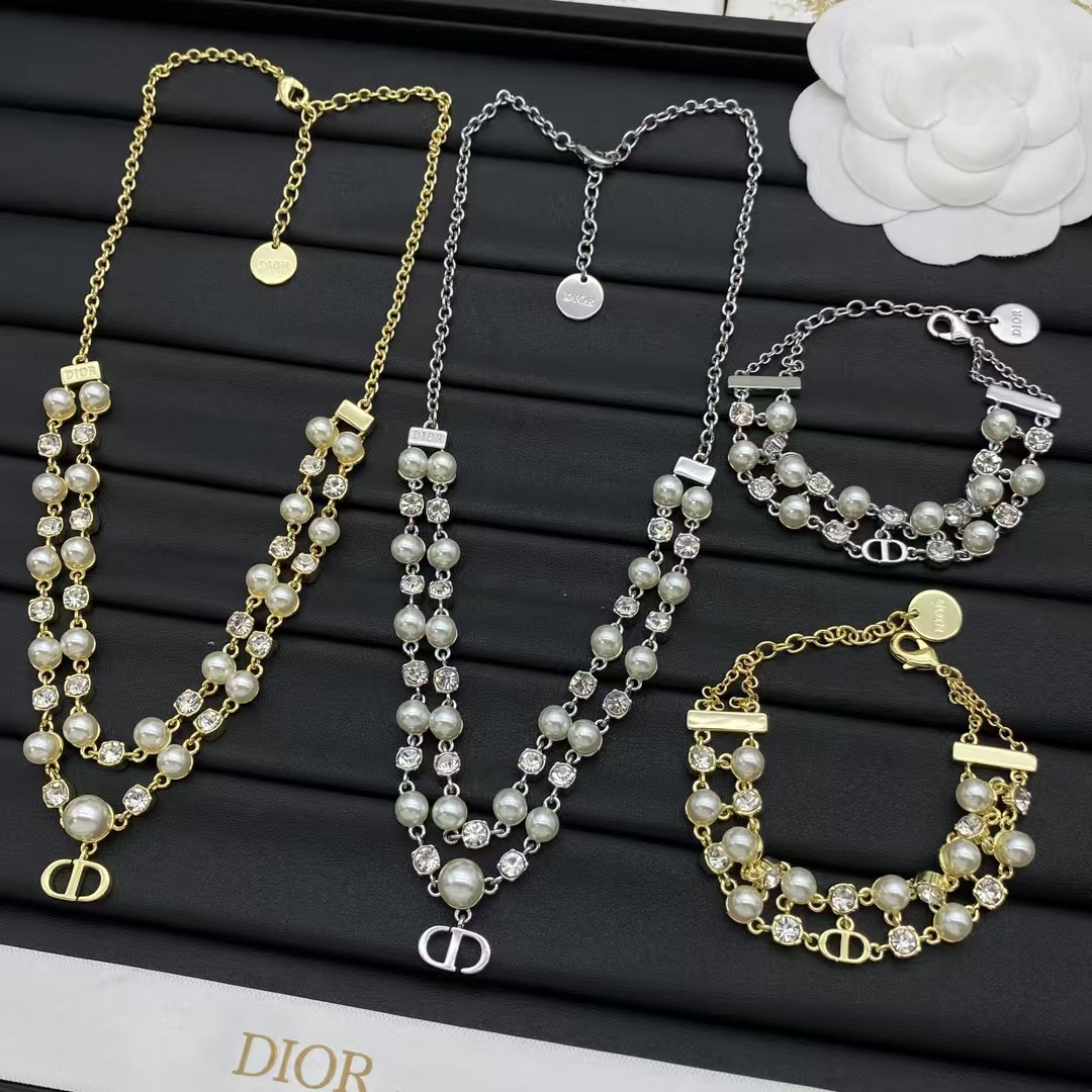 Replica Dior Layered Two Row Pearl Necklace