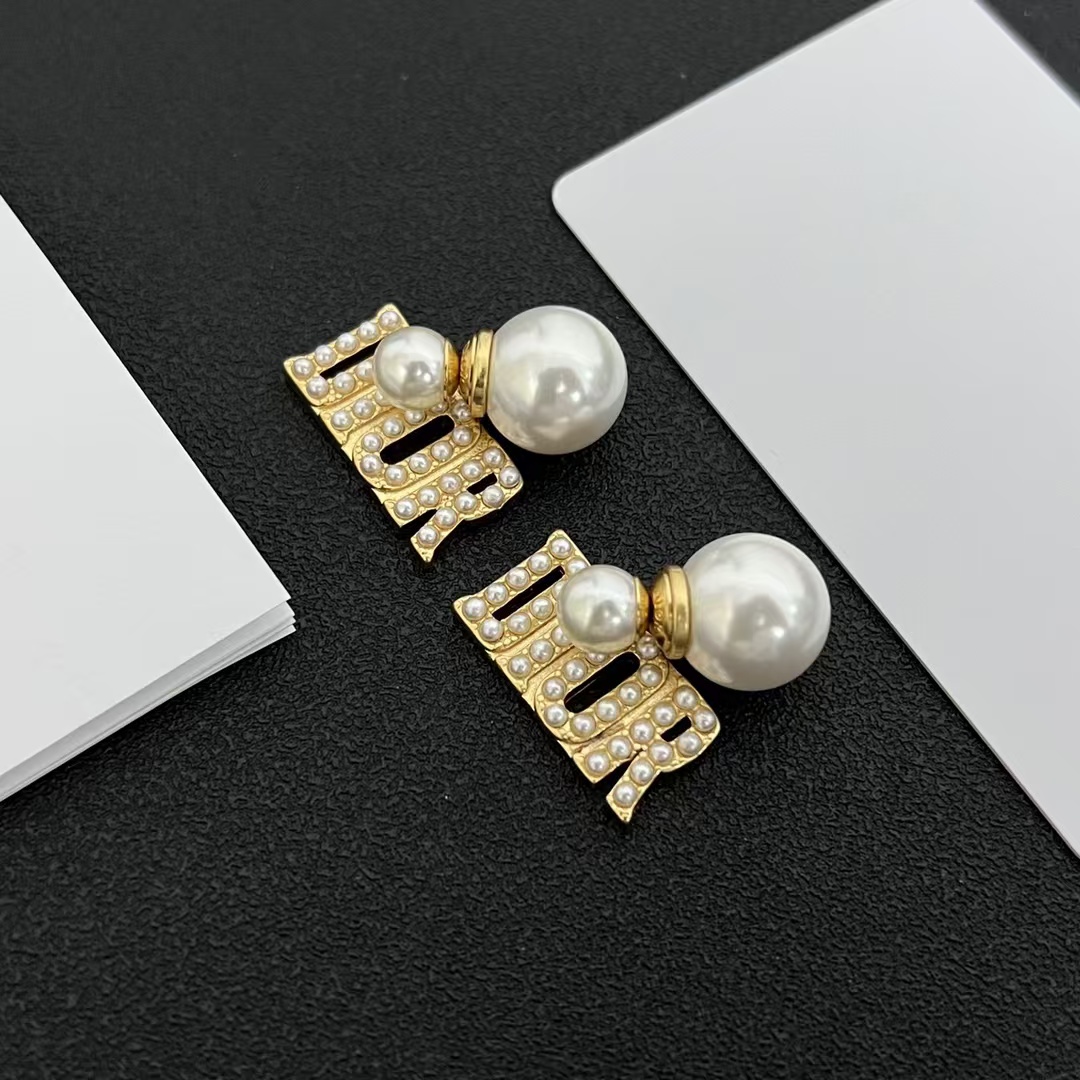Replica Pearl Paved Dior Letters Earrings