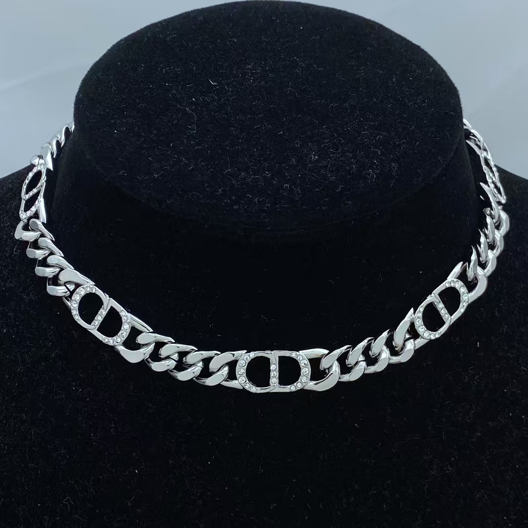 Replica Dior CD Chunky Cuban Chain Silver Choker Necklace