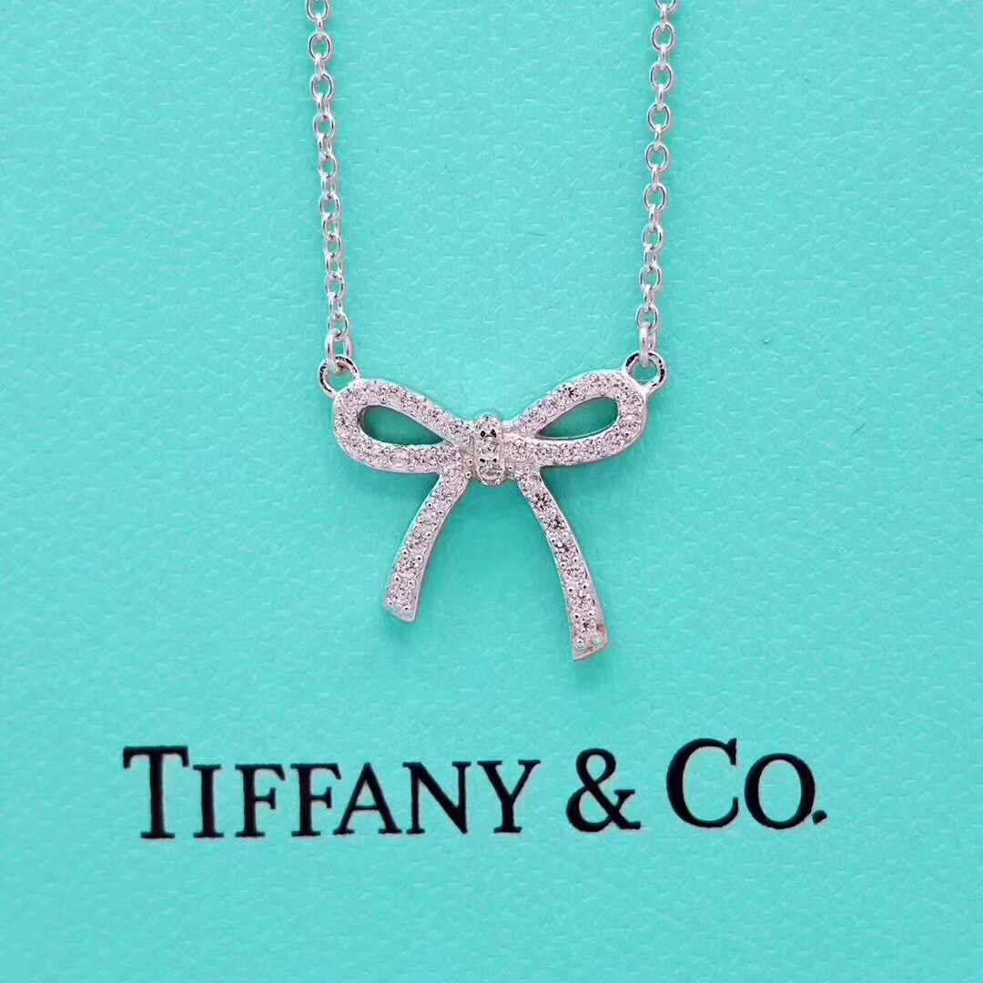 Replica Tiffany Mini Full Diamond Bow Pendant Necklace