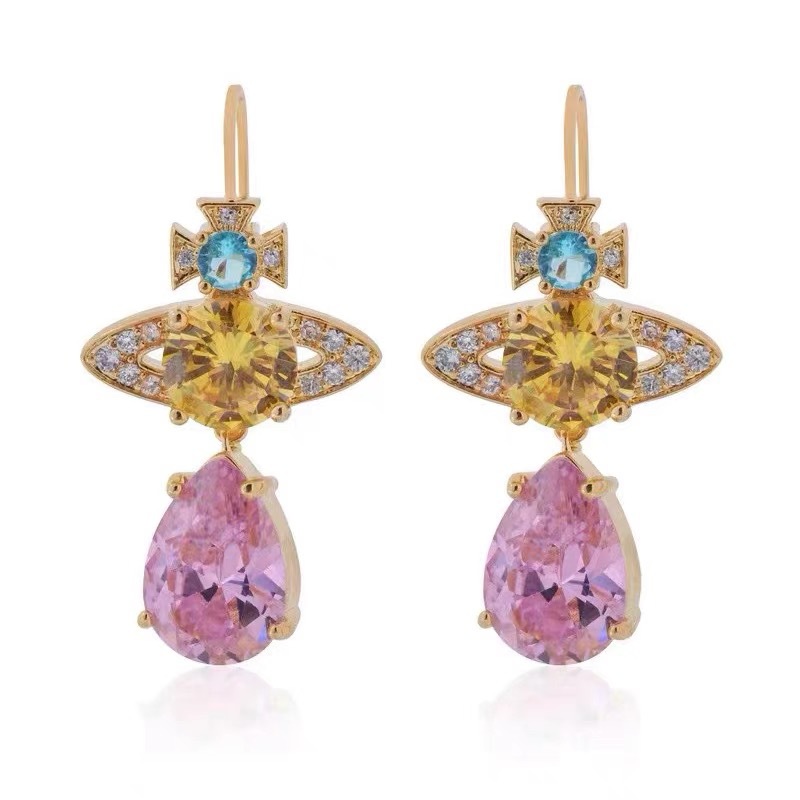 Replica Vivienne Westwood Luxury Colorful Diamond Teardrop Earrings