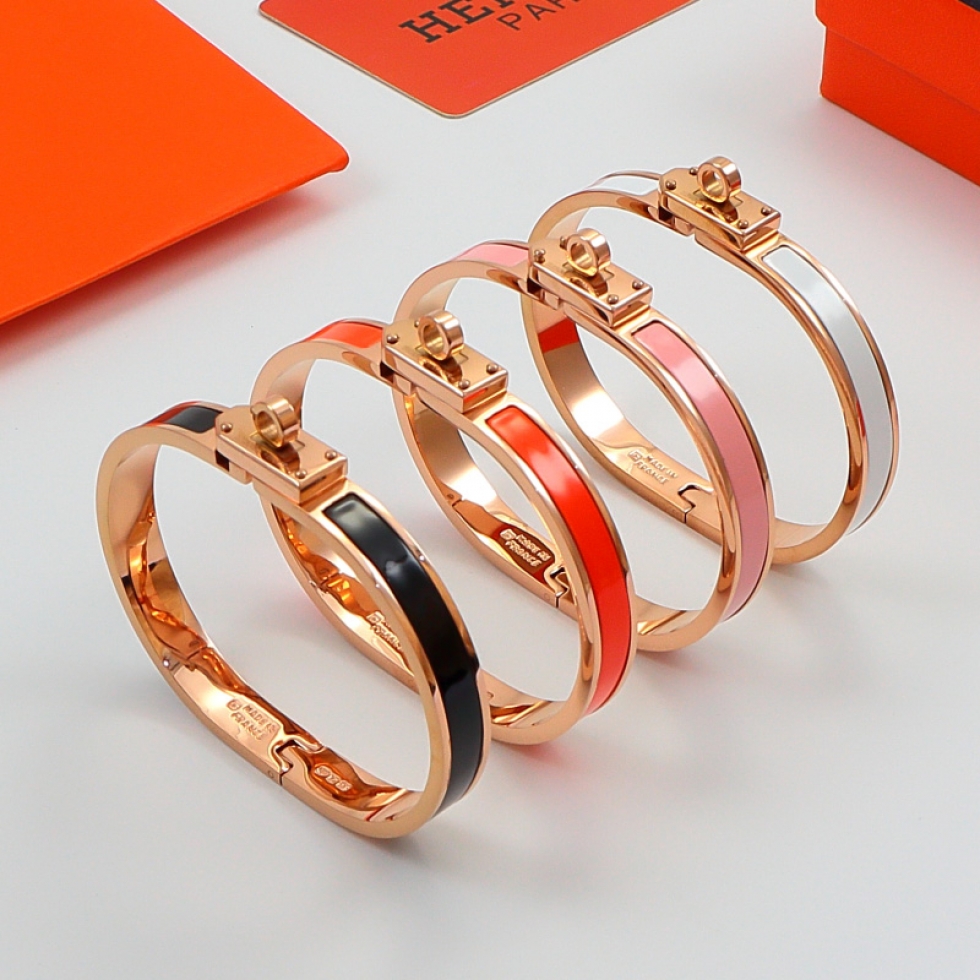 Replica Hermes Mini Clic Kelly Bracelet 18K Rose Gold Titanium Steel Multicolor Enamel Bracelet