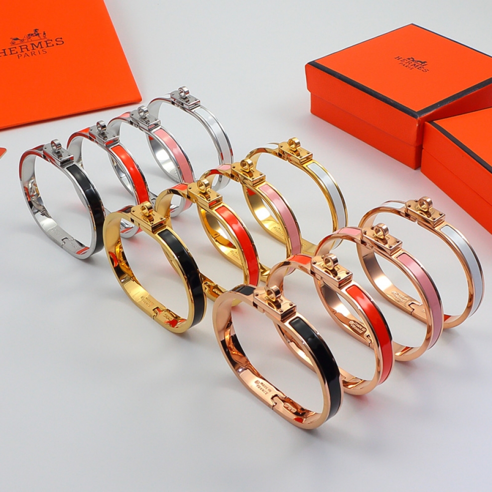 Replica Hermes Mini Clic Kelly Bracelet 18K Rose Gold Titanium Steel Multicolor Enamel Bracelet