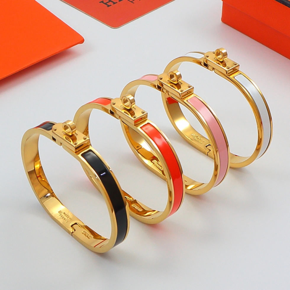 Replica Hermes Mini Clic Kelly Bracelet 18K Rose Gold Titanium Steel Multicolor Enamel Bracelet