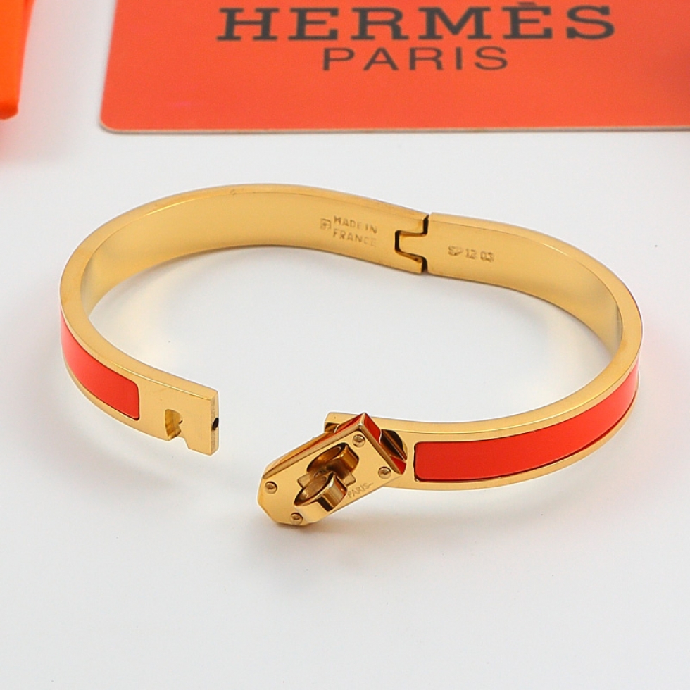 Replica Hermes Mini Clic Kelly Bracelet 18K Rose Gold Titanium Steel Multicolor Enamel Bracelet