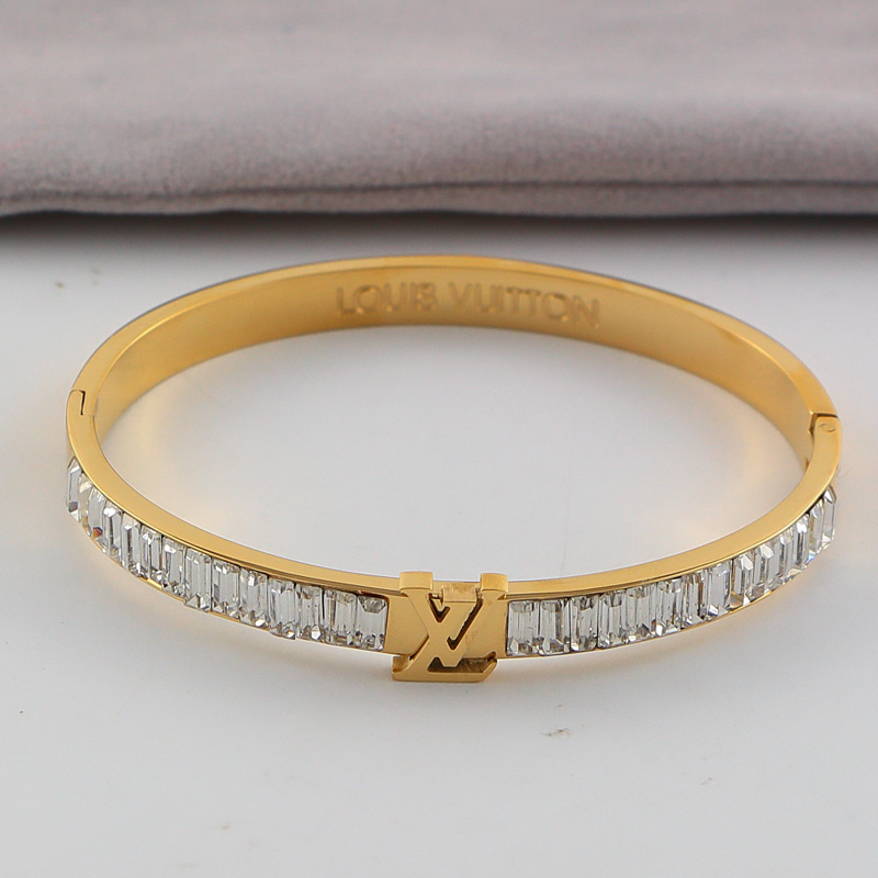 Replica LV full diamond bracelet classic European and American fashion new titanium steel bracelet couple accessories