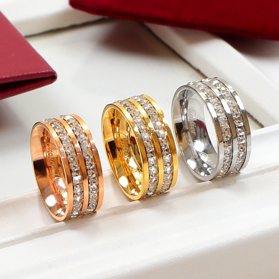 Replica Cartier single and double row small square diamond set diamond ring