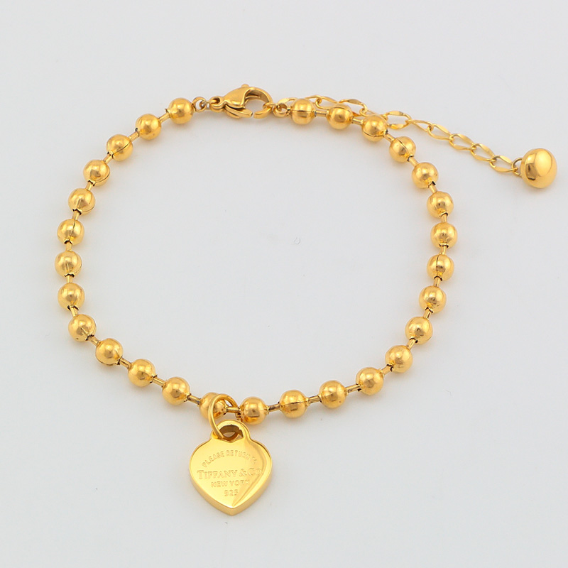 Replica Tiffany heart pendant bead bracelet plated with 18k rose gold European and American bracelet for girls