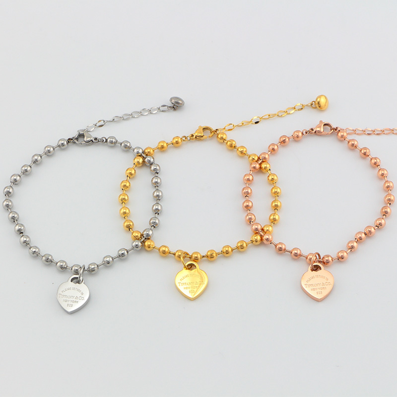 Replica Tiffany heart pendant bead bracelet plated with 18k rose gold European and American bracelet for girls