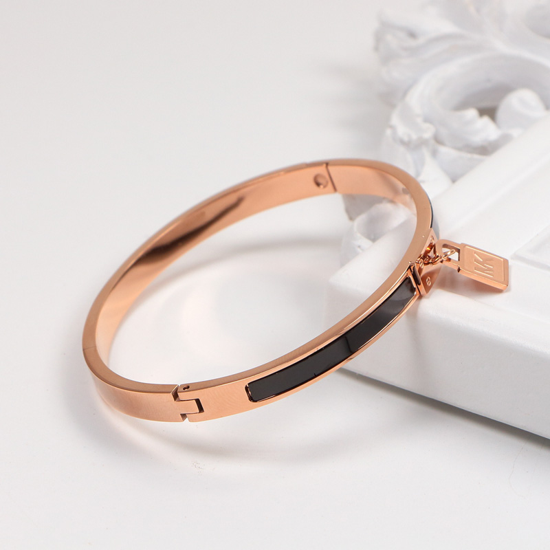 Replica MK letter pendant classic lock couple bracelet titanium steel black fashion personality men and women bracelet accessories